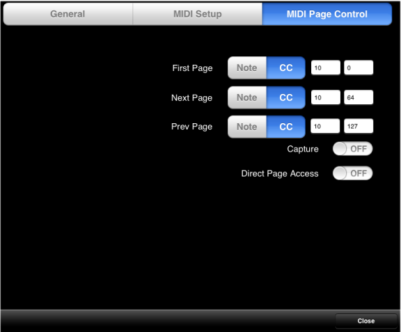 Preferences MIDI Page Control